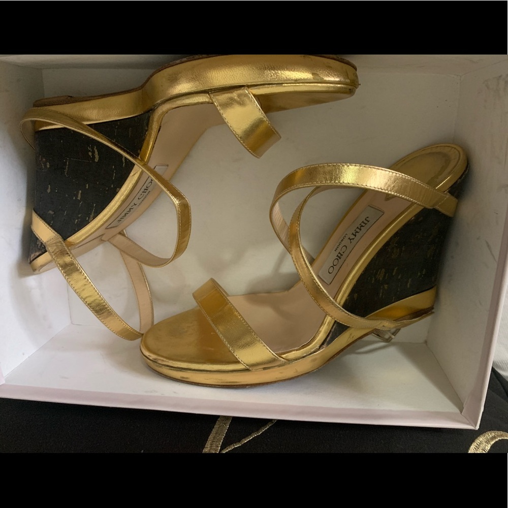 Jimmy Choo Metallic Nappa Gold Wedges
